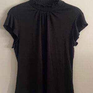 NY & Co 7th Avenue Black Mock Neck Blouse With Flutter Sleeves Size Small